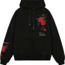 SOLY HUX Men's Floral Print Casual Graphic Hoodies Drawstring Long Sleeve Pullover Sweatshirt (Black, XL)