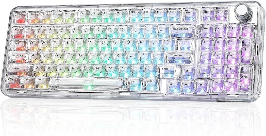 YUNZII X98 QMK/VIA Wireless Mechanical Gaming Keyboard with Knob,Tri-Mode BT5.0/USB-C/2.4GHz Hot Swappable Keyboard,Pre-lubed Switches Gasket Mount RGB Backlit for Wins/Mac (White, Snow Switch)