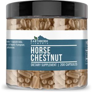 Earthborn Elements Horse Chestnut 200 Capsules, Pure & Undiluted, No Additives (200 Count (Pack of 1)), 11/2026