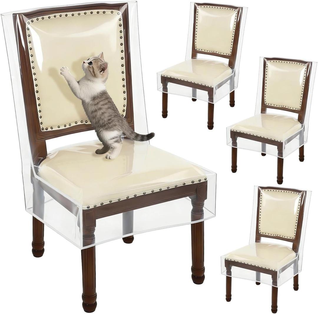 4Pcs Plastic Dining Chair Covers, Clear Chairs Seat Protector Keep Chair Away from Water, Dust, Stain