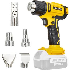 HILIPE Cordless Heat Gun for DeWALT 20v Battery, Lithium Hot Air Gun, 5 Nozzle Attachments, 2-Temp Setting Max 1022°F(550°C), Heat Gun for Shrink Wrapping, Tube Bending (Tool Only, NO Battery)