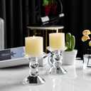 2-Pack Crystal Candle Holders, Clear Crystal Taper or Pillar Candlesticks, Table Centerpiece Home Decor for Wedding, Dining, Party(4.9in Tall)