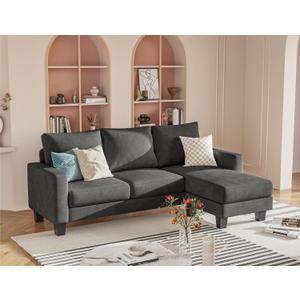 Homall Sofa for Living Room, Couch with Convertible Chaise, 3 Seat L-Shaped Sofas, Comfy Fabric Couches for Apartment, Small Space, Dark Gray