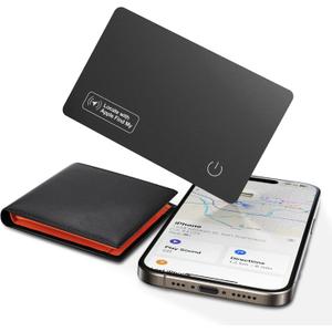 Wallet Tracker Card (iOS Only) - Work with Apple Find My, Bluetooth Tracker Smart Tracking Card Wallet Finder, 0.07in Slim, IP68 Waterproof, Light Black