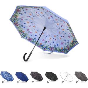 Totes Auto Reverse Close Windproof Stick Inbrella with Water Repellent Protection, One Size