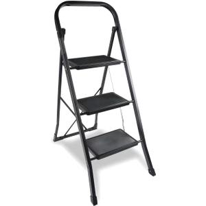 YSSOA 3 Step Ladder, Folding Step Stool with Wide Anti-Slip Pedal, 330 lbs Sturdy Steel Ladder, Convenient Handgrip, Lightweight, Portable Steel Step Stool, Black (HILADDFOLD3B)