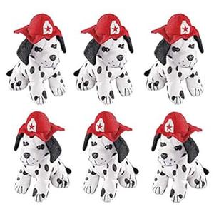 4E's Novelty Stuffed Dalmatians Soft Plush Puppy Dogs, Pack of 6 Large 7" Fire Hat Dalmatian Puppies for Kids Boys and Girls, Great Gift & Party Favor