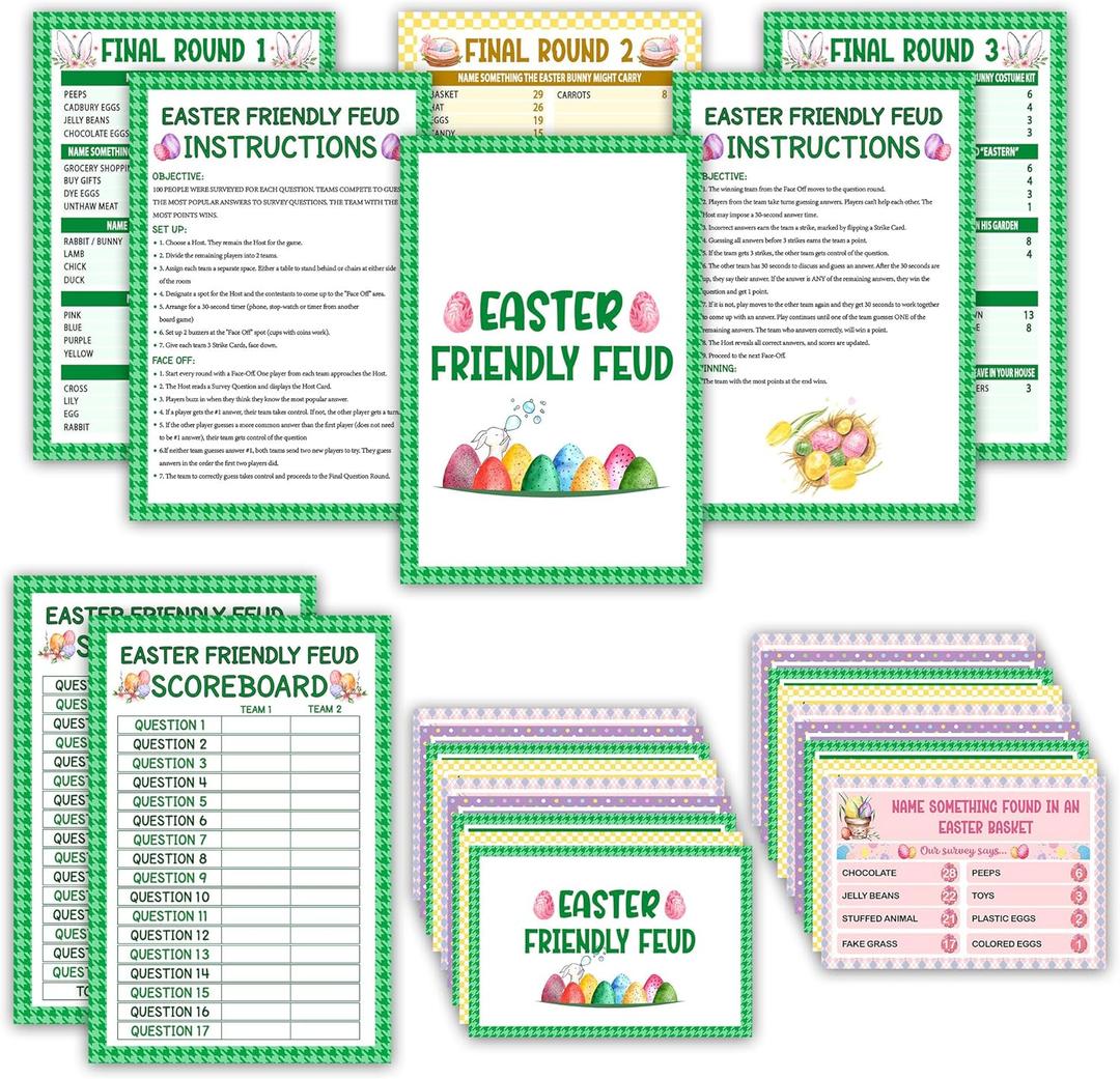 Easter Friendly Feud Game, Funny Easter Party Games, Spring Friendly Feud Trivia Quiz for Family Adults, Spring Bunny & Eggs Holiday Party Supplies -14