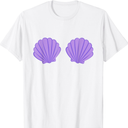 Mermaid Purple Seashell Bra Cartoon Graphic T-Shirt, L