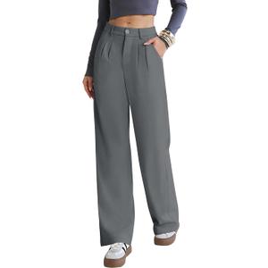 Kistore Womens Pants Wide Leg Thick Warm Pleated Work Slacks Fall Winter Business Casual Trousers for Women with Pocket M