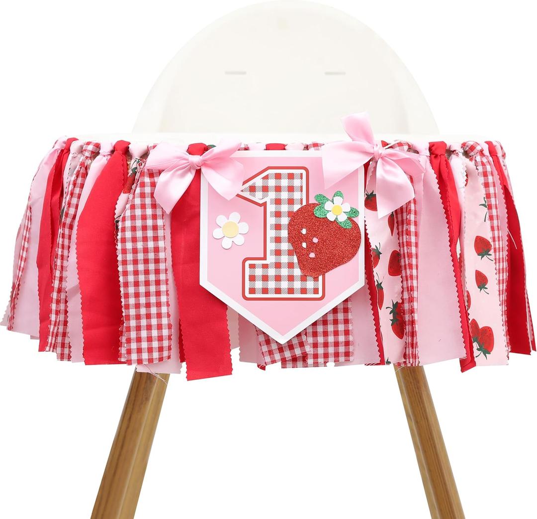 Strawberry 1st Birthday High Chair Banner - Strawberry 1st Party Decoration,Sweet First Birthday Banner,Cake Crush Photo Prop