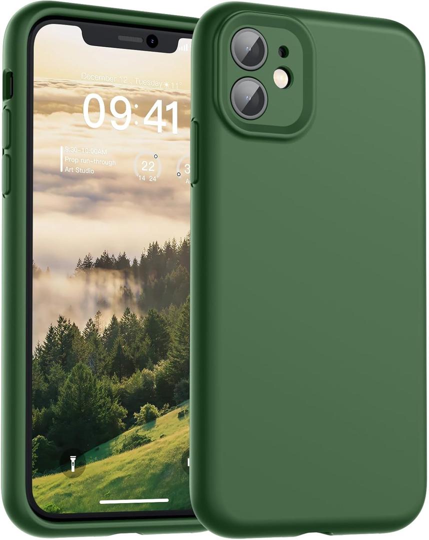 SUPFINE Designed for iPhone 11 Case,Premium Liquid Silicone with [Soft Anti-Scratch Microfiber Lining][Upgraded Camera Protection] Slim Shockproof Protective Phone Case for Men Women Girls,Glass Green