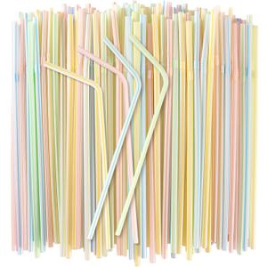 150PCS Disposable Plastic Drinking Straws - Flexible Straws Disposable Long Colorful PP Plastic Striped Assorted Colors for Home Use Milk Juice Drinks
