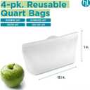Home Logic Reusable Quart Bags - Set of 4 Clear Silicone Freezer Bags, Airtight Leak Resistant Reusable Zip Bags for Kitchen Home Food Prep, Microwave & Sous Vide Safe