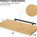 Fun Memories Floating Shelves - 2 Pack 12 Inch Deep Rustic Wooden Wall Shelves - Extra Deeper & Thicker Wall Mounted Storage Shelf for Living Room, Kitchen, Farmhouse - 36" W x 12" D x 1.5" H - Oak