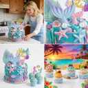 Mermaid Cake Topper- 32pcs Mermaid cake decorations with Mermaid Tail Seaweed ShellsStarfish, Little Mermaid cupcake toppers for Mermaid Birthday Party, Baby Shower, Under The SeaBirthday Party
