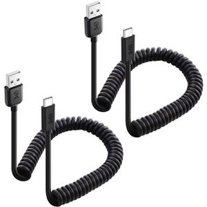 Cable Matters 2-Pack USB to USB C Coiled Cable with 3A/15W Fast Charging 1-4ft, Support Apple CarPlay, Android Auto, Coiled USBA to USBC Cable, for iPhone 16/15 Pro Max Plus, Galaxy S23, iPad