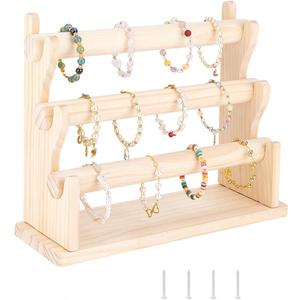 FINGERINSPIRE Wood 3 Tier Detachable Bracelet Holder Bangles Display Storage Stand Hair Rope Display Organizer Retail Stores Counter Top Jewelry Storage Displays for Bracelet Watch Bangles Hairband