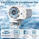 Car Clip on Air Conditioner Fan with LED Display, 360 Rotation, 199 Speeds & Semi-Cooling Technology, USB Rechargeable Personal Fan, Hands-Free Clip on Fan for Cars, Camping (White)