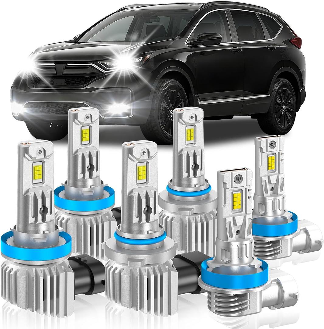 Fit for Honda 2015-2022 CRV Light Bulbs, High/Low Beam Fog Light Bulbs Combo, 800% Brightness CSP Chips, 6000K White, Efficient Heat Dissipation, Pack of 6