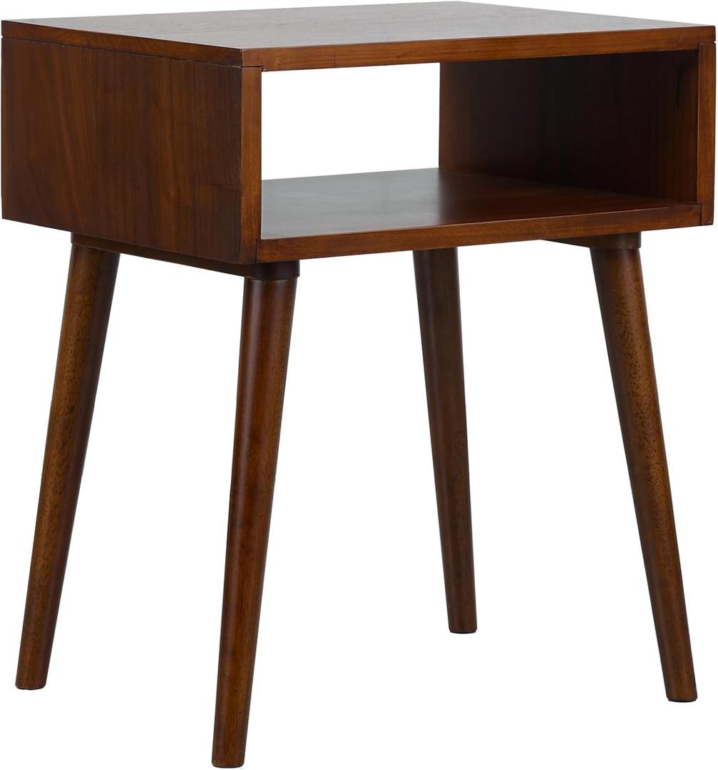 NTC Zoe Solid Wood Nightstand, Mid Century Modern Side Table Bedroom, Bedside Furniture, Night Stand, End Table, Easy Assembly - Dark Walnut (Zoe (Without Drawer))