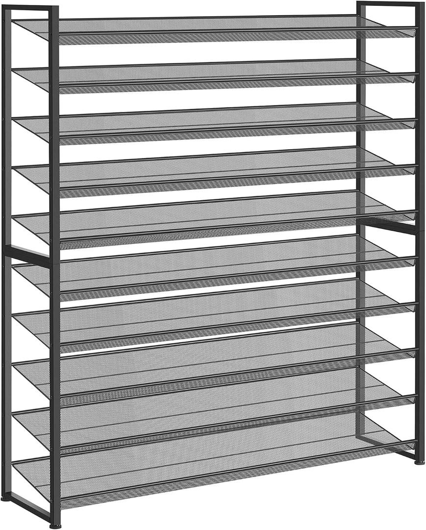 Nunsino Shoe Rack, Long Shoe Organizer, Max Holds 62 Pairs,10 Tier Metal Shoe Storage Shelf,5-Tier Stackable Shoes Organizer for Garage, Entryway, Black