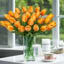24 Pcs Orange Tulips Artificial Flowers Real Touch Fake Tulips Fake Flowers for Mother's Day 13.5" Faux Tulips Faux Flowers Bulk Artificial Tulips Flowers for Vase Centerpieces Home Wedding Bouquet