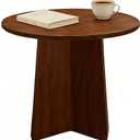 Wooden Coffee Side Table, Round End Tables Living Room, Small Round Side Table for Couch, Small Spaces, Bedroom, Bedside, Corner, Office, Nursery Circle Accent Tables, Rustic Walnut, 15.7 x 15.7 in