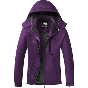 ELLSWOS Womens Winter Coats Waterproof Ski Jacket Warm Snow Jackets Windproof Windbreaker Hooded Raincoat (X-Large, Purple)