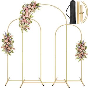 Arch Backdrop Stand, Metal Arch Backdrop Stand Set of 3 (7.2FT/6.5FT/5.9FT), Gold Wedding Party Arch Frame Backdrop Arch arcos para decoracion de Fiestas (7.2FT/6.6FT/6FT)
