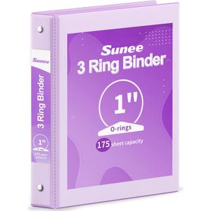 SUNEE Purple Binder 1 Inch 3 Ring 1 Pack, Holds 175 Sheets of Letter Paper, Clear View 1" Three Ring PVC-Free (Fit 8.5x11 Inches) for School or Office Supplies