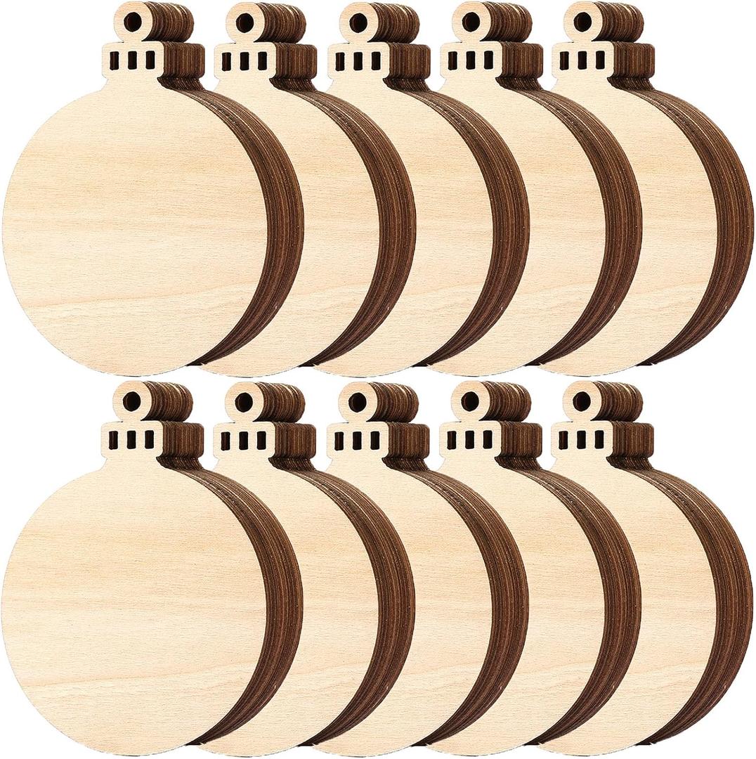 80pcs Natural Wood Slices, HOOMBOOM 3.5 Inch DIY Wooden Christmas Ornaments Unfinished Predrilled Wood Circles for Crafts Centerpieces Holiday Hanging Decorations