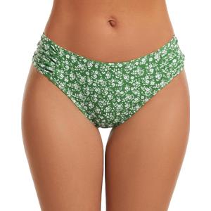 Women's Low Rise Bikini Bottoms | Full Coverage, Ruched Side, Fully Lined, Stretch Fabric, Mix and Match Style, Swimming, Beach Vacation (S)
