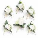 Ling's Moment Boutonniere for Men, 6pcs Groom Groomsmen Boutonniere, Artificial Flowers for Wedding Decor/Prom/Homecoming, etc.White Ranunculus Pearl