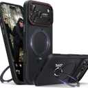for iPhone 17 Pro Max Case: 360 Spin Magnetic Stand, Camera Protection (Compatible with MagSafe) [18FT Military Protection] Shockproof Matte Translucent Phone Cover for iPhone 17 Pro Max 6.9", Black