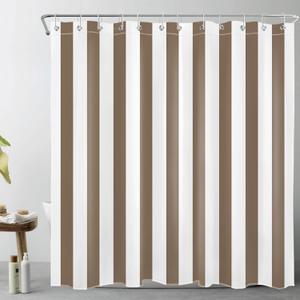Farmhouse Brown Striped Shower Curtain Brown and White Vertical Stripe Modern Vintage Shower Curtain with Hooks Retro Minimalist Abstract Bathroom Decor Washable Bath Curain,72x72 Inch