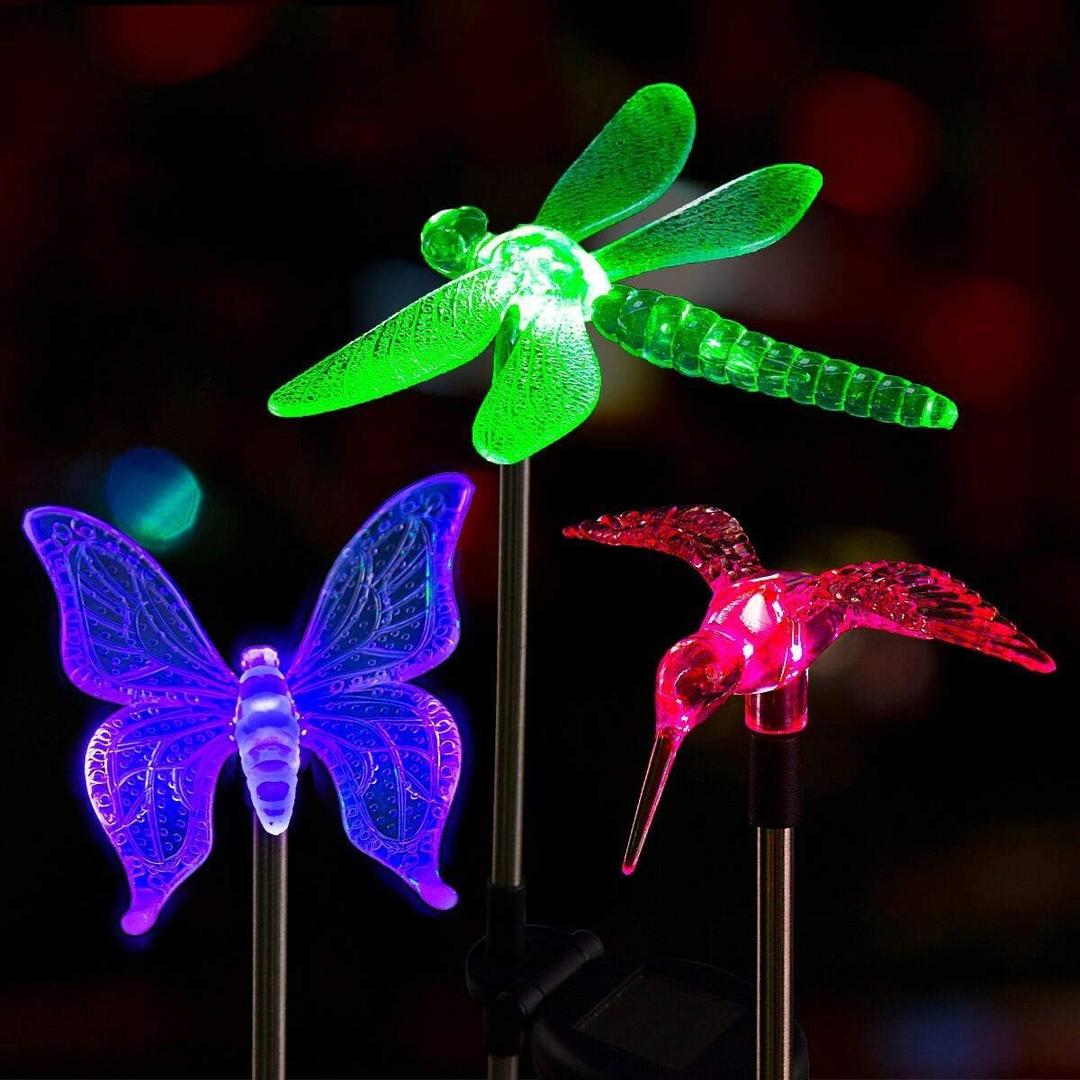 SOLPEX Solar Garden Lights, 3 Pack Solar Butterfly Lights Yard Decorations, Multi-Color Changing LED Bird Light Stakes, Yard Light for Garden, Patio & Lawn