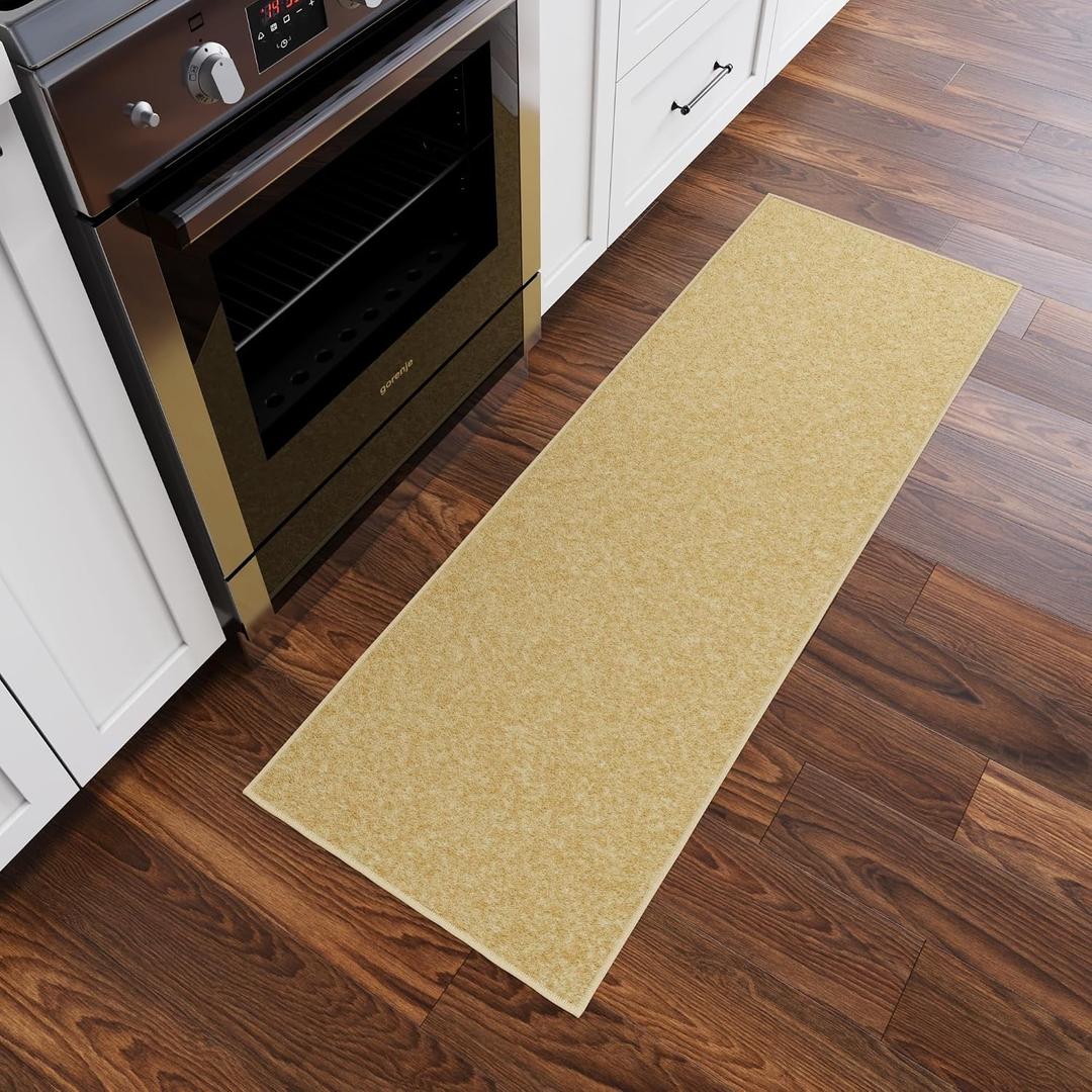 Ottomanson Hallway Runner Rug 1'10" x 6' Non Slip Solid Area Rugs Easy to Clean Laundry Rug Runner Durable & Pet Friendly Floor Carpet Runners for Hallways Entryway Living Room Kitchen, Beige