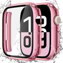 Misxi [2 Pack] Waterproof Hard Case with Tempered Glass Compatible with Apple Watch Series 11 (2025) Series 10 42mm, Overall Protective Cover for iWatch Screen Protector, 1 Rose Pink + 1 Transparent