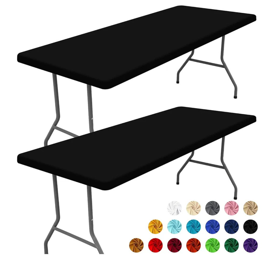 Moosfor Spandex 6 Foot Rectangle Table Cloth 2 Pack, Elastic Fitted Tablecloths for Picnic, Stretch Washable Patio Table Cover for Outdoor, Camping, Banquet and Parties (Black, 30"x72")