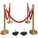 4 Pack Gold Stanchions and Velvet Ropes Set, Stainless Steel Crowd Control Barriers, 3Pcs Red Carpet Ropes and Poles for Party Supplies,Photobooth Accessories, Prom,Birthday,Business,Wedding, Museums
