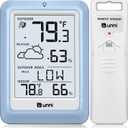 Indoor Outdoor Thermometer Wireless Weather Station, Temperature Humidity Monitor Battery Powered with 330ft Range Remote Sensor and Backlight DisplayLight Blue