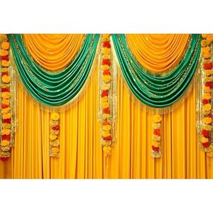 Baocicco 5x3ft Indian Traditional Backdrop Photography Yellow Green Curtain Wreath Photography Background Indian Festival Decors Wedding Banner Bridal Shower Decors for Couple Bride Studio Props