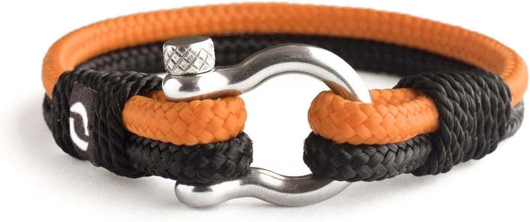 Mens Rope Bracelet - Stainless Steel Silver Shackle, Extremely Durable and Scratch Resistant Waterproof Paracord, Handmade, Nautical Wristband for Men (Orange)