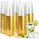 200 Pack Gold Plastic Cups, 12 Oz Clear Disposable Cups with Gold Rim, Heavy Duty Cups for Party, Wedding and Daily Use
