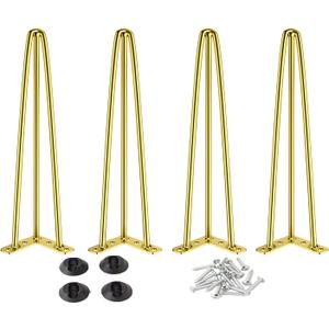 Osring 28 Inch Hairpin Table Legs with 1/2 Dia 3-Rods, Metal Furniture Legs for Coffee Table and Console Table, Mid-Century Gold Hairpin Feet with Floor Protector, 4 Pack