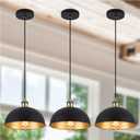 Industrial Black Gold Pendant Lights 3-Pack Vintage Mini Dome Pendant Light Fixtures with Golden Finish 10 Rustic Farmhouse Black Pendant Lights for Kitchen Island, Dining Room, Bedroom (Black Metal)