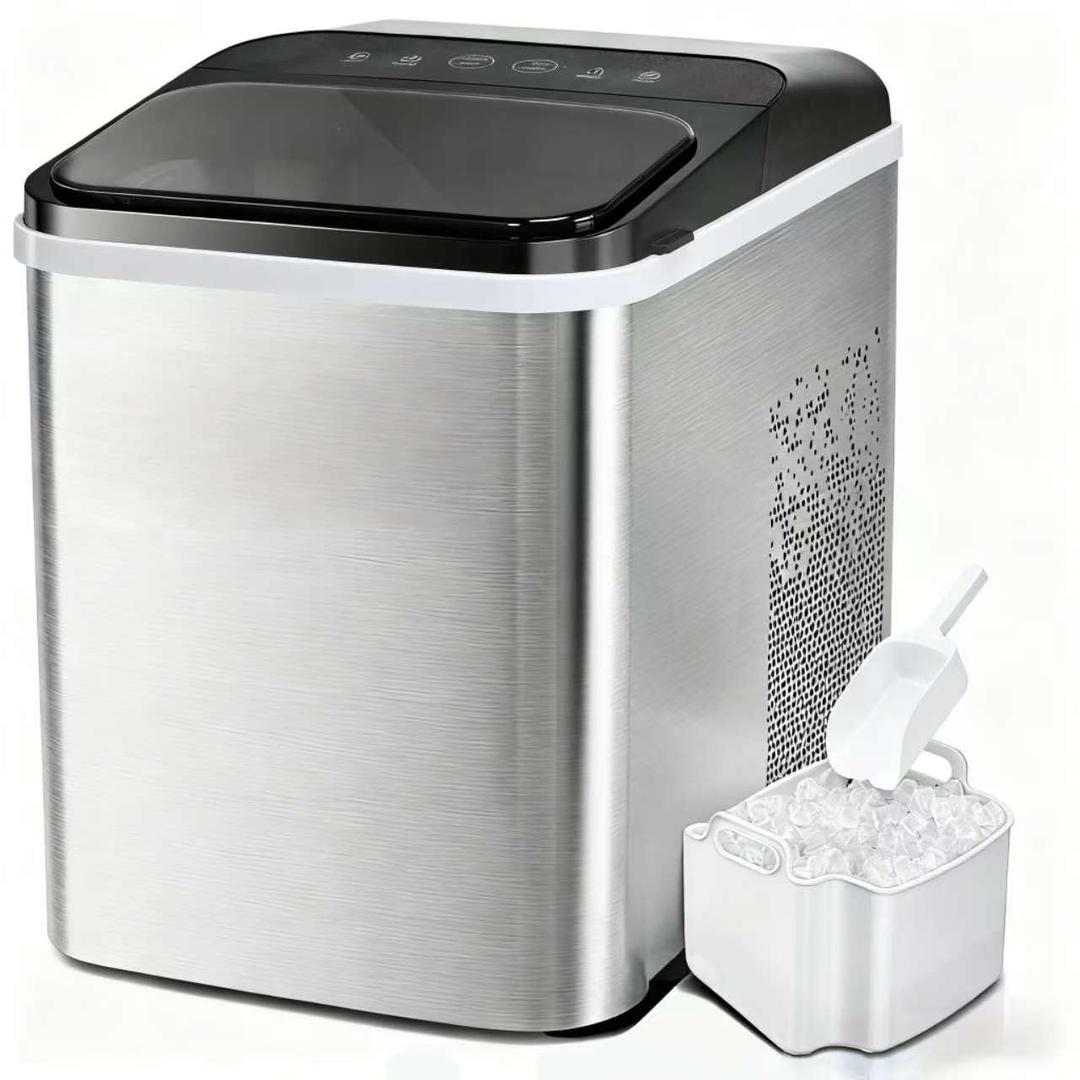 35 Pound Nugget Ice Machine,Ready in 8 Mins, Compact & Portable, Self-Cleaning Sonic Ice Maker with Ice Scoop&Basket, Perfect for Home/Party/Travel/Camping/Bar