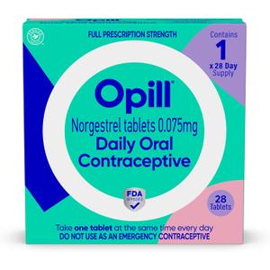 Opill, Daily Birth Control Pills, Over-the-Counter Progestin-Only Oral Contraceptive, FDA-Approved & Estrogen-Free, 28 Count