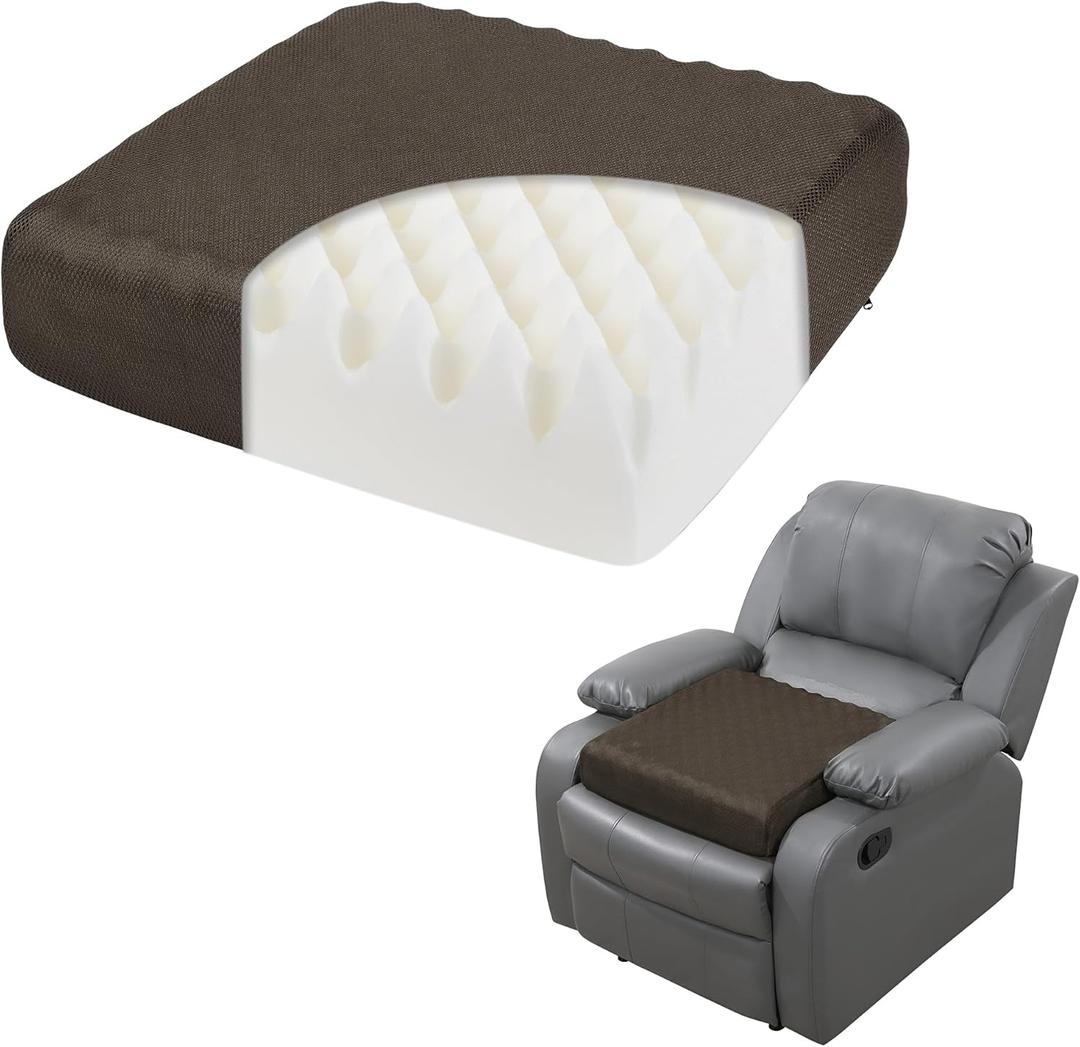 HOMBYS 5" Thick Egg Shaped Foam Recliner Chair Cushion for Elderly, Thicken & Extra Large Seat Cushion Chair Pad for Couch, Armchair, Wheelchair for Easy to Stand Up & Reduce Hip & Lumbar Pain, Brown (Coffee Color)